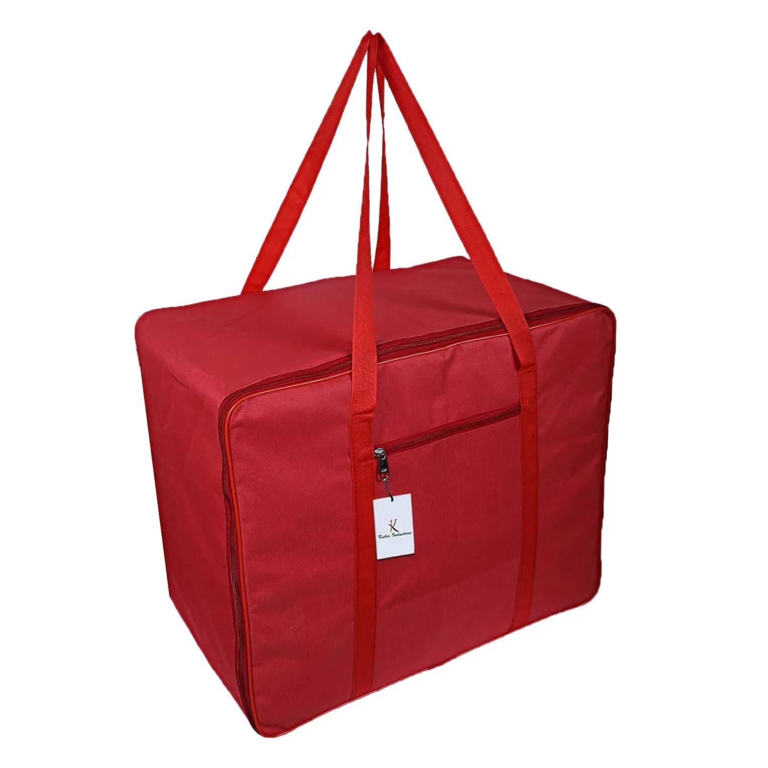 Kuber Industries Rexine 3 Pcs Jumbo Underbed Moisture Proof Storage Bag with Zipper Closure and Handle (Red) -CTKTC6325