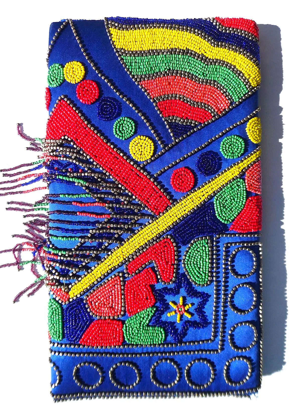 Large Beaded Envelope Clutch Bag With Fringe