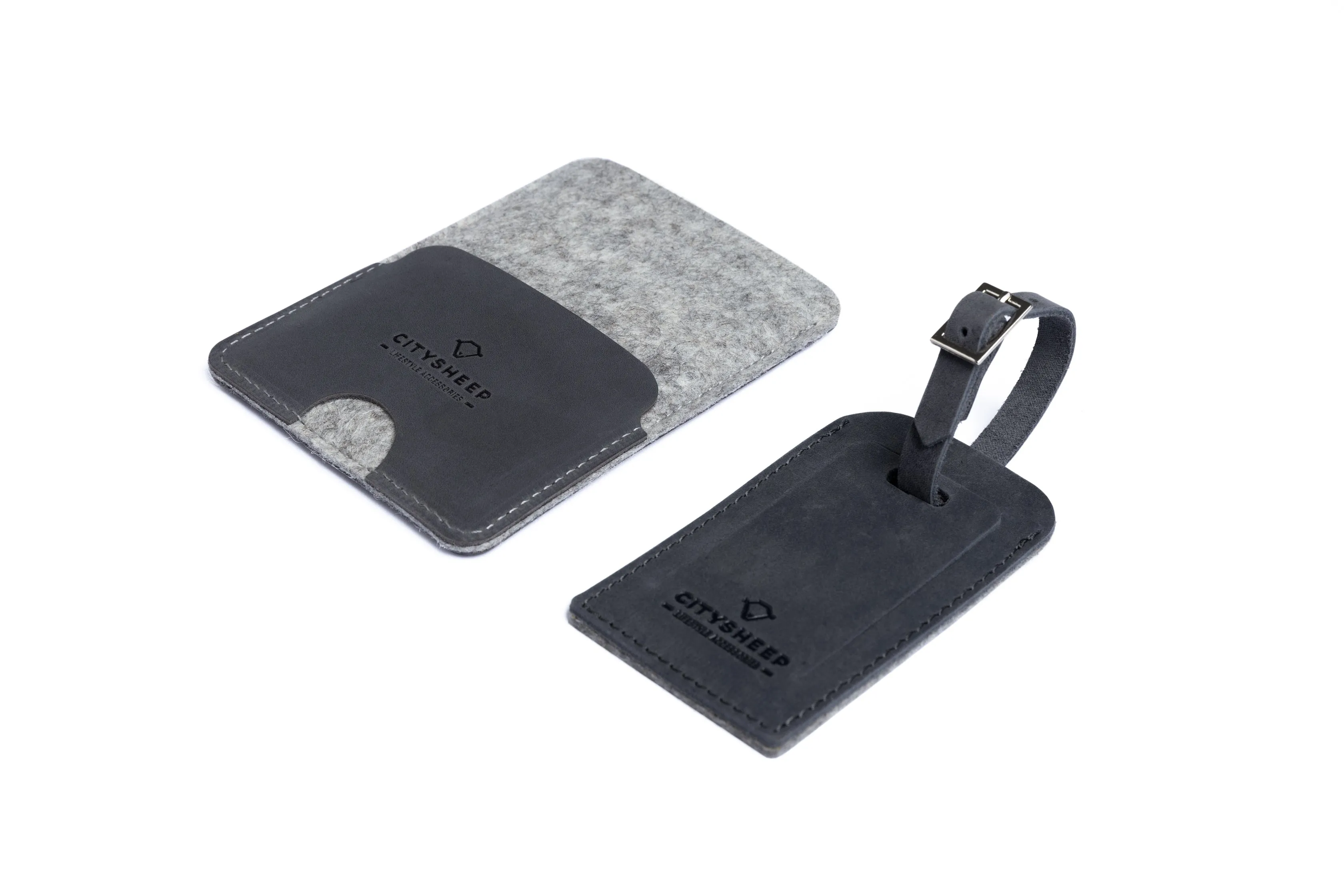 Leather luggage tag/ Scandinavian grey