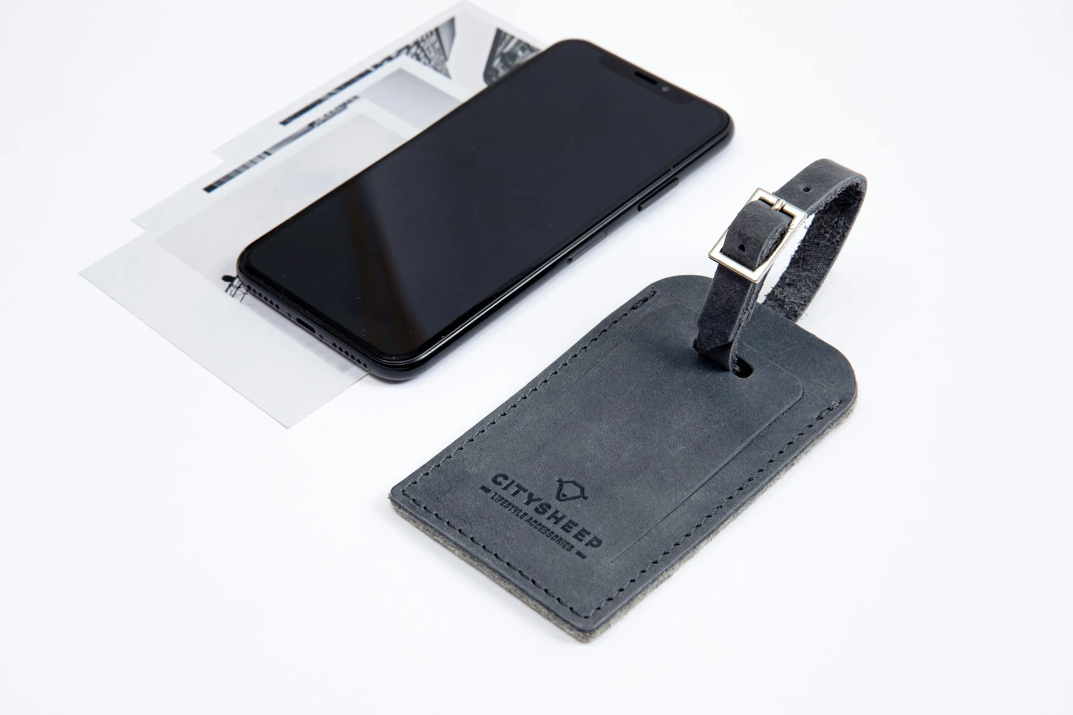 Leather luggage tag/ Scandinavian grey