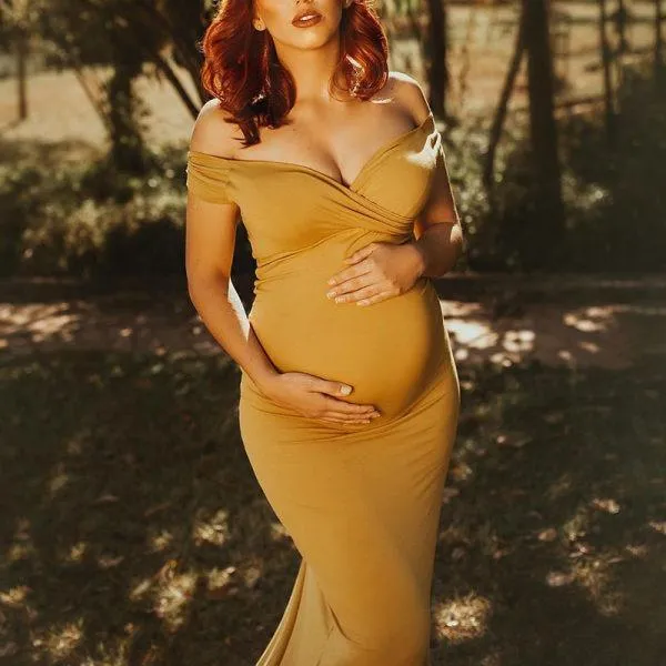 Maternity Elegant Boat Neck Pure Color Ruched Dress