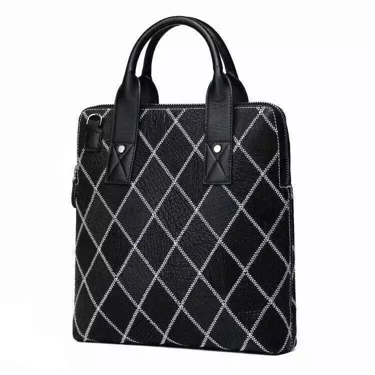 Mens Genuine Woven Ostrich Leather Briefcase Handbag Messenger Top Handle Bags