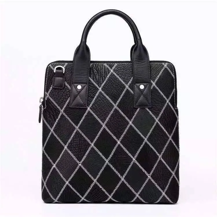 Mens Genuine Woven Ostrich Leather Briefcase Handbag Messenger Top Handle Bags