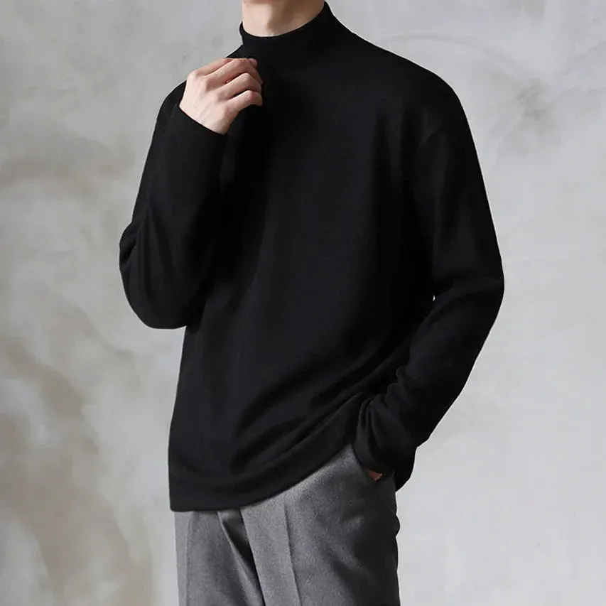 Men's Summer Fashion Tee Half High Collar Base Top Causal Cotton Long Sleeve T-shirt Korean Fashion Clothes 9Y5270