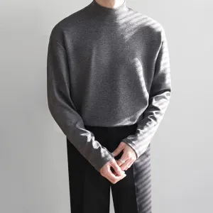 Men's Summer Fashion Tee Half High Collar Base Top Causal Cotton Long Sleeve T-shirt Korean Fashion Clothes 9Y5270