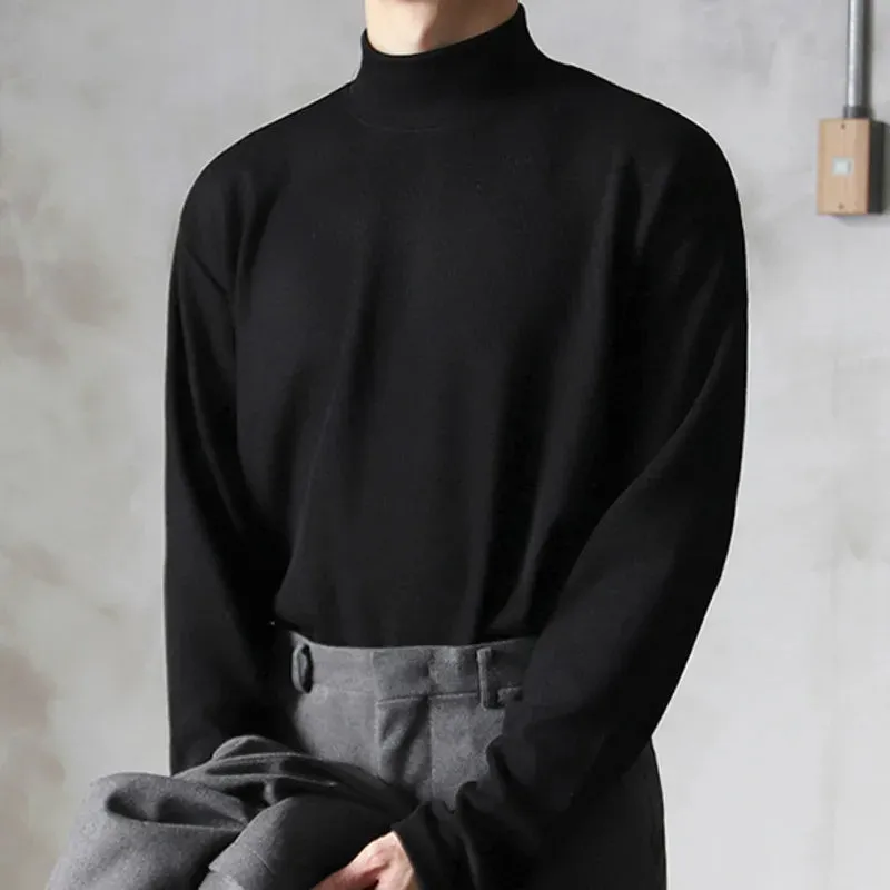 Men's Summer Fashion Tee Half High Collar Base Top Causal Cotton Long Sleeve T-shirt Korean Fashion Clothes 9Y5270