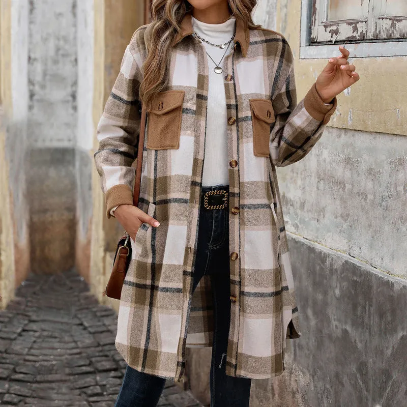 METAVERSMALL New Hot Trade New New European, American Autumn and Winter Women's Clothing  Grinding Plaid Long Jacket Women