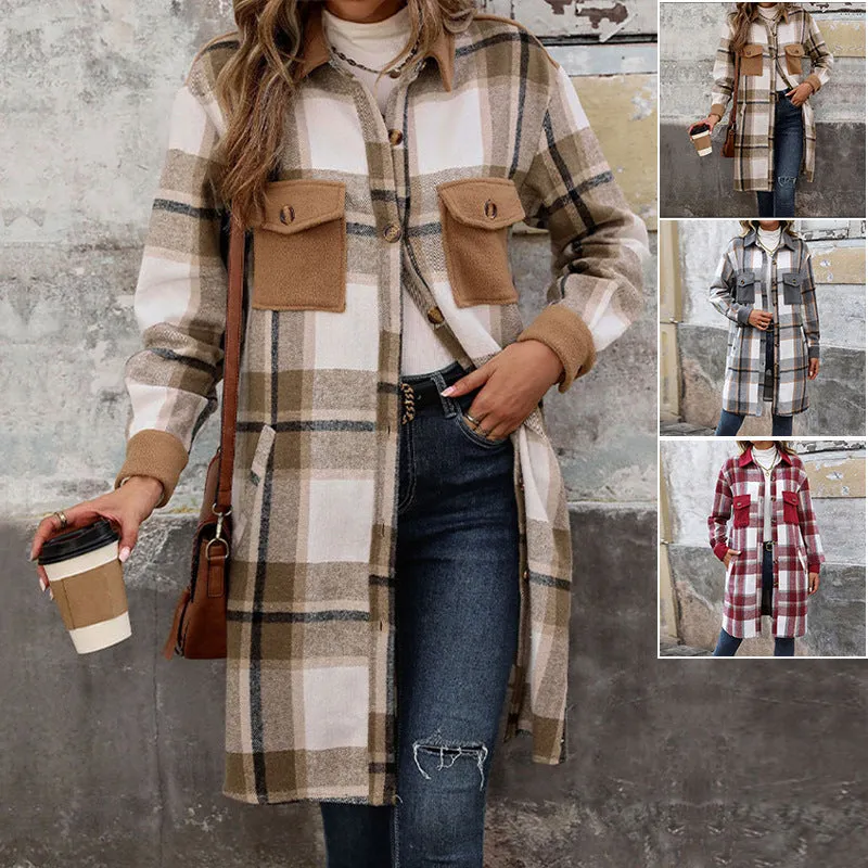 METAVERSMALL New Hot Trade New New European, American Autumn and Winter Women's Clothing  Grinding Plaid Long Jacket Women