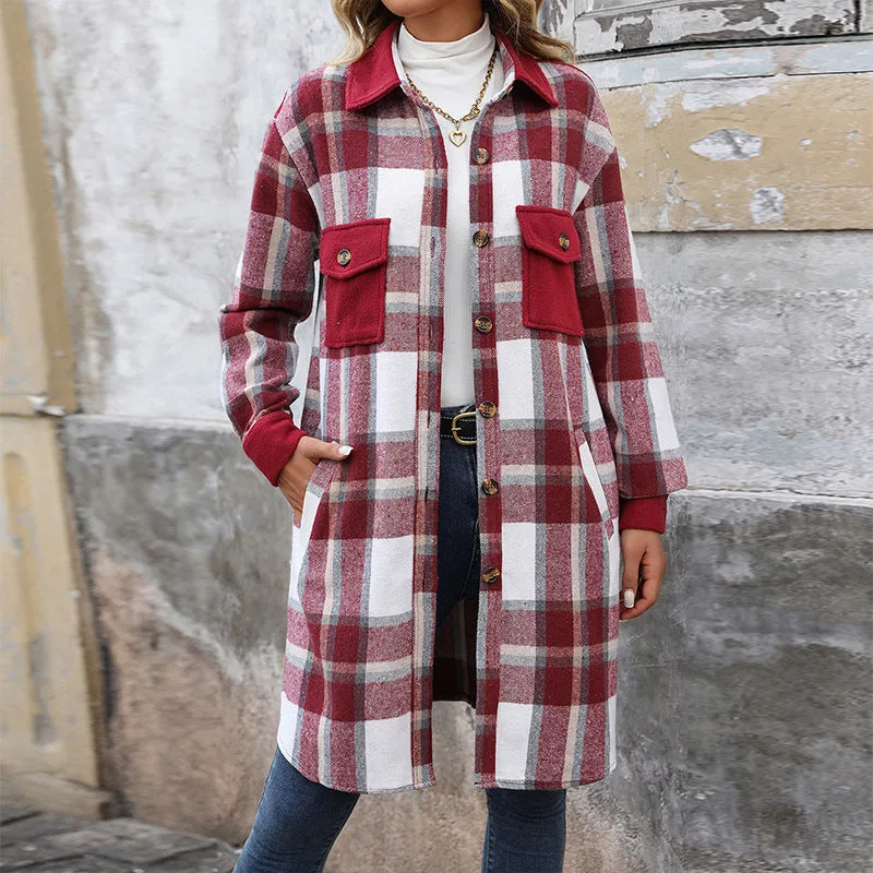 METAVERSMALL New Hot Trade New New European, American Autumn and Winter Women's Clothing  Grinding Plaid Long Jacket Women