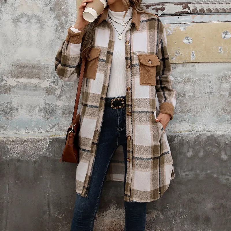 METAVERSMALL New Hot Trade New New European, American Autumn and Winter Women's Clothing  Grinding Plaid Long Jacket Women