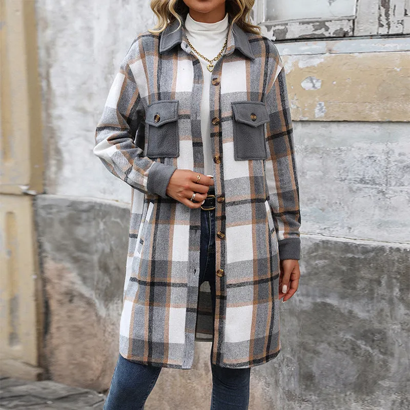 METAVERSMALL New Hot Trade New New European, American Autumn and Winter Women's Clothing  Grinding Plaid Long Jacket Women