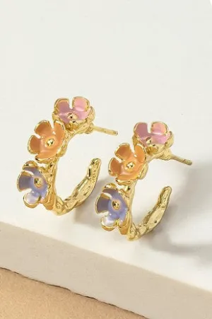 MULTI COLOR FLOWER HUGGIE HOOPS