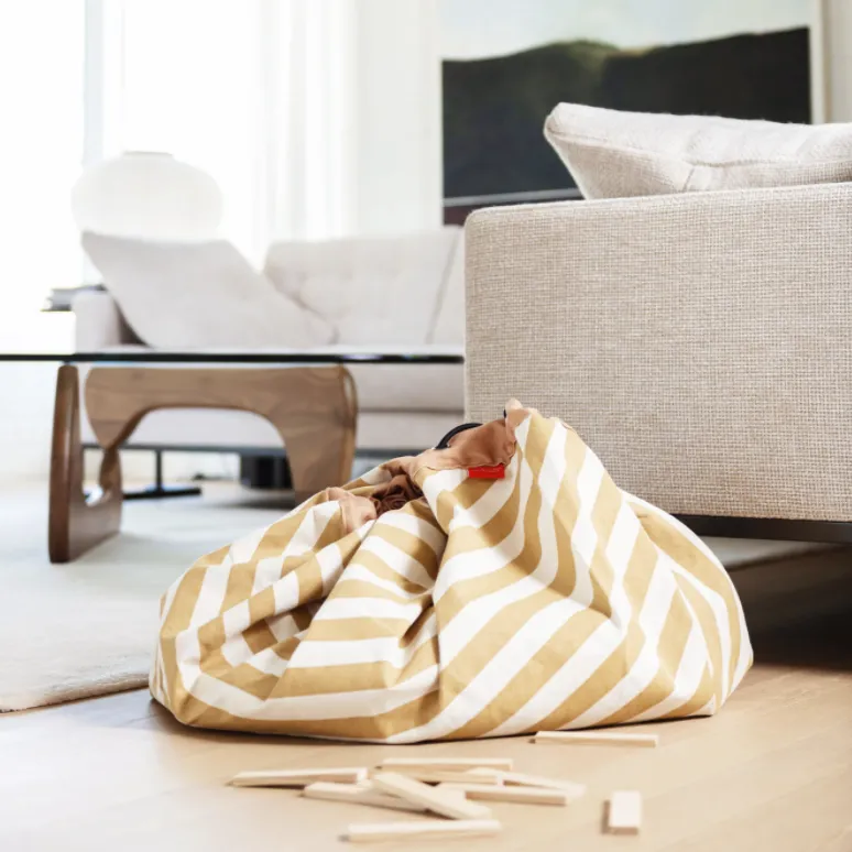 Mustard Stripes Toy Storage Bag