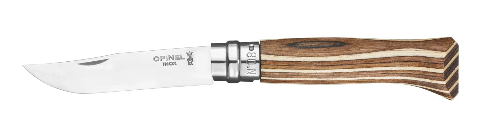 Opinel Knife #8 Laminated Stainless Steel, Birch Brown