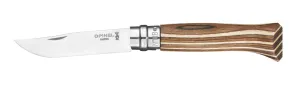 Opinel Knife #8 Laminated Stainless Steel, Birch Brown