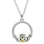 PlatinumWare Twist Claddagh Gold Heart Pendant