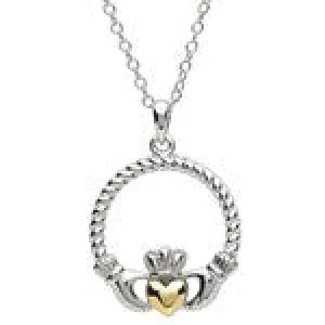 PlatinumWare Twist Claddagh Gold Heart Pendant