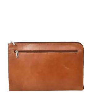 Real Leather Portfolio Case A4 Business Document Organiser Folio Underarm Bag Doc Cognac
