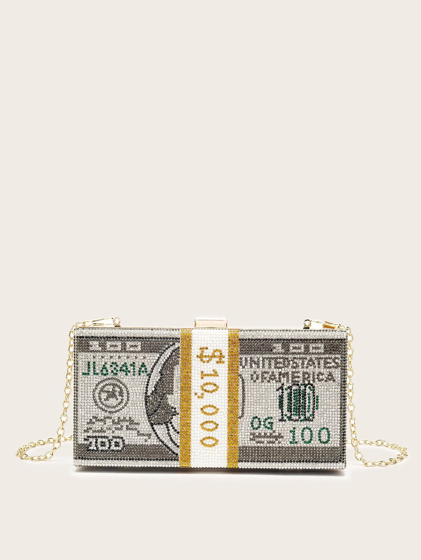 Rhinestone Money Design Clutch Bag