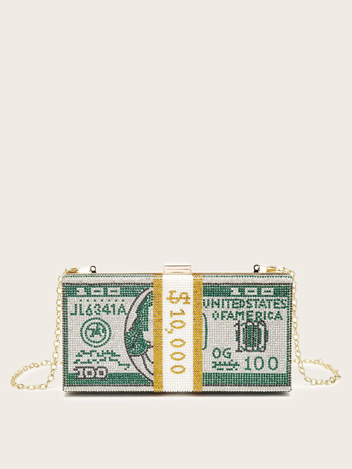 Rhinestone Money Design Clutch Bag