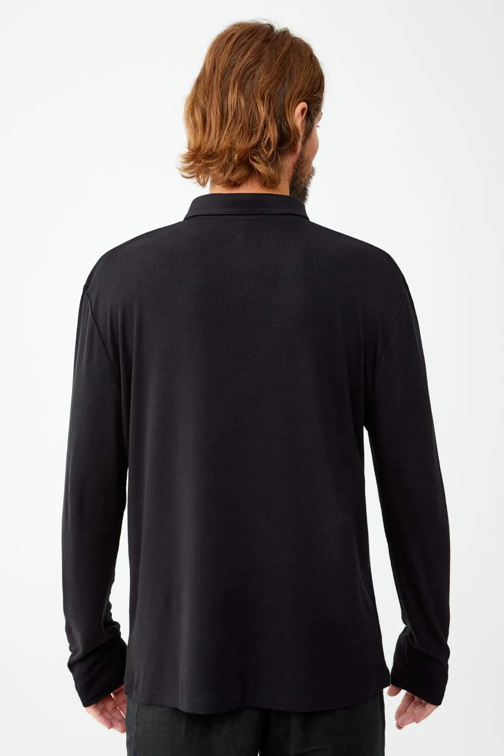 Ribbed Long Sleeve Polo Shirt