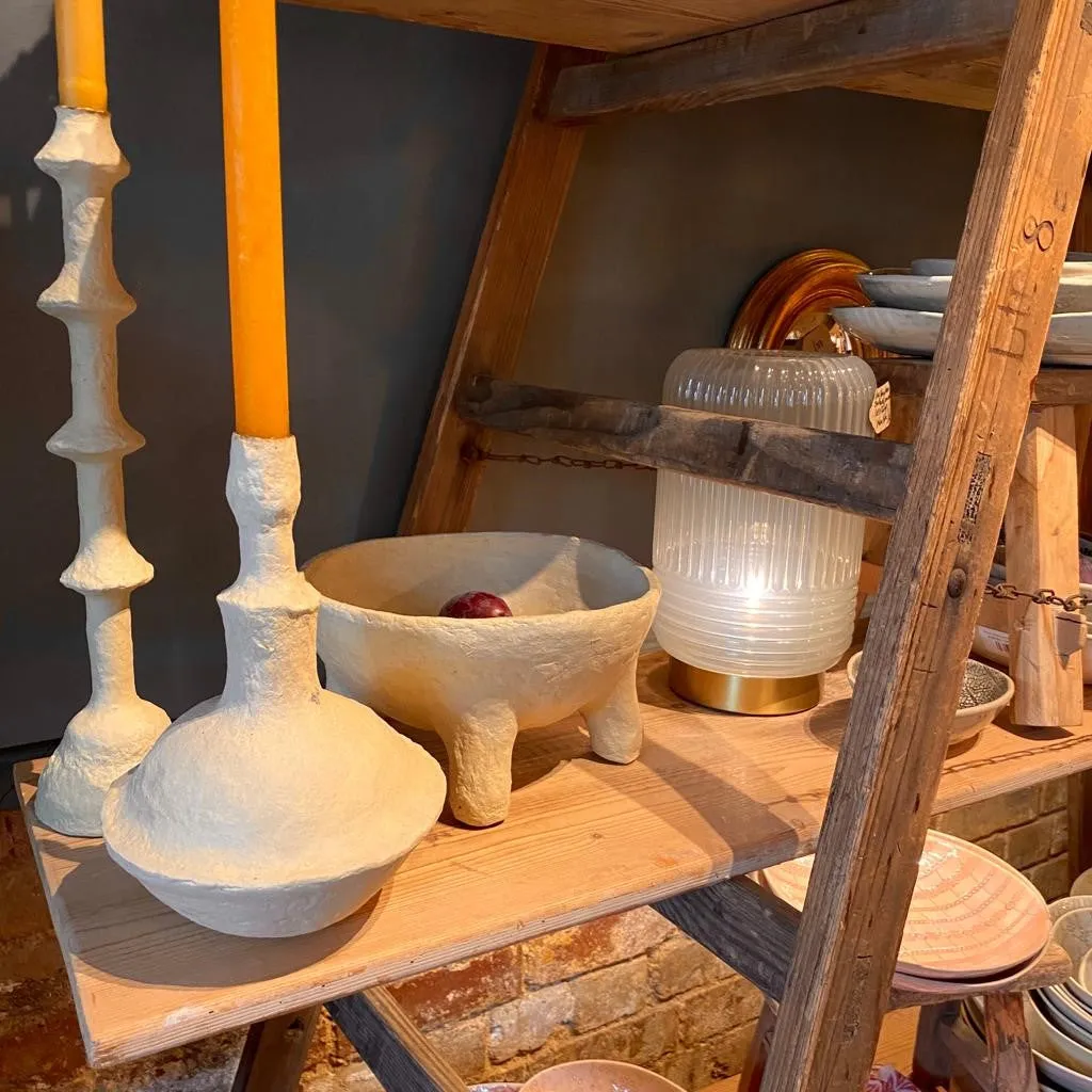 Rustic Papier Mache Candlestick - Emilia