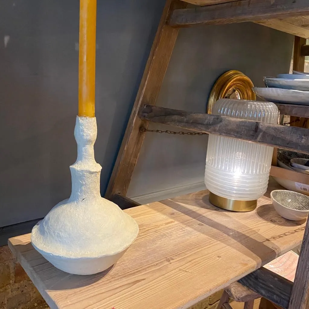 Rustic Papier Mache Candlestick - Emilia