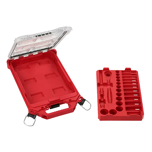 Socket Set - Milwaukee 3/8” Drive 28pc Ratchet & Socket Set with PACKOUT™ Low-Profile Compact Organizer - SAE, 48-22-9481