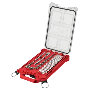 Socket Set - Milwaukee 3/8” Drive 28pc Ratchet & Socket Set with PACKOUT™ Low-Profile Compact Organizer - SAE, 48-22-9481