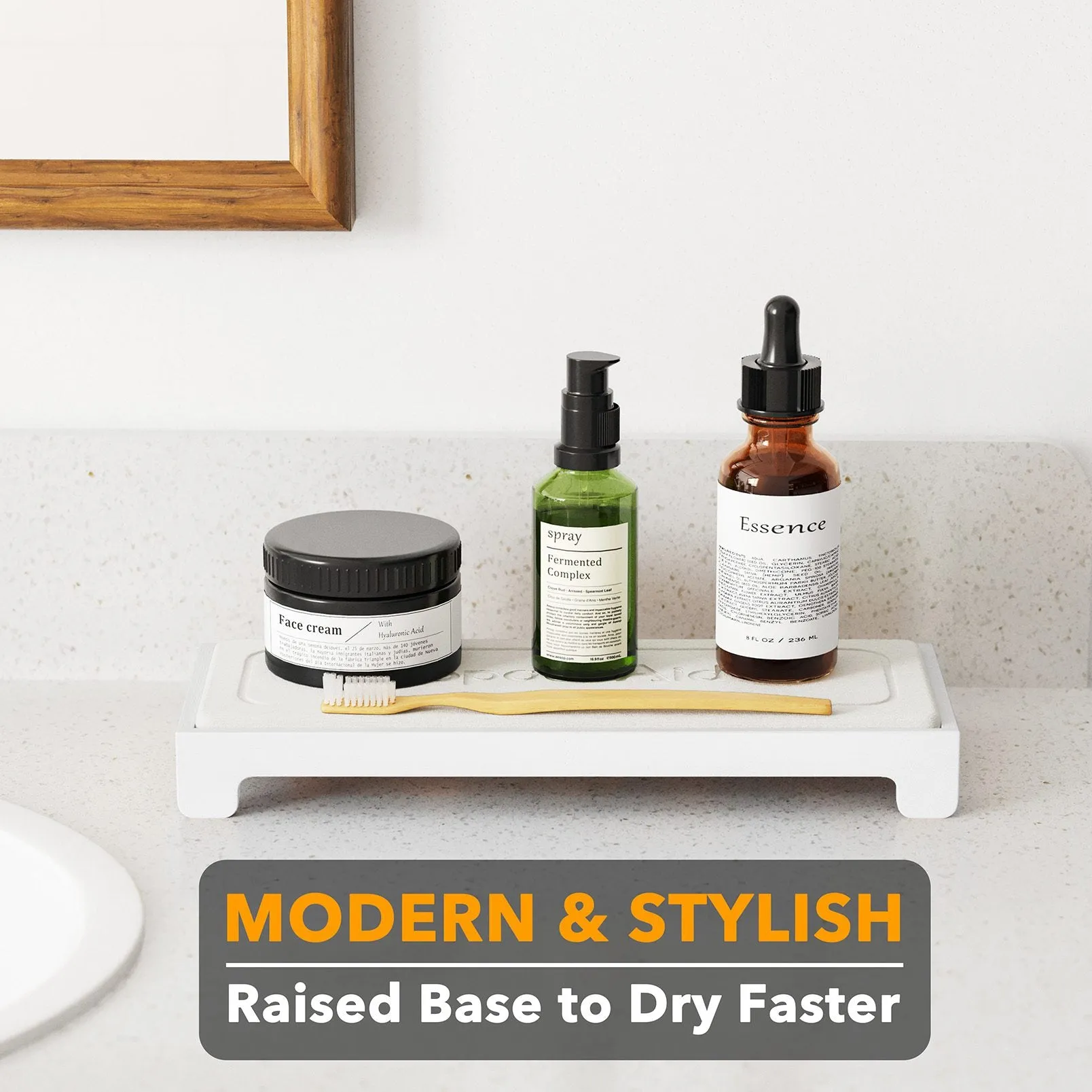 SpaceAid DryingNeat Sink Caddy Organizer, Instant Dry Kitchen & Bathroom Sink Organizers with Bamboo Rack, White