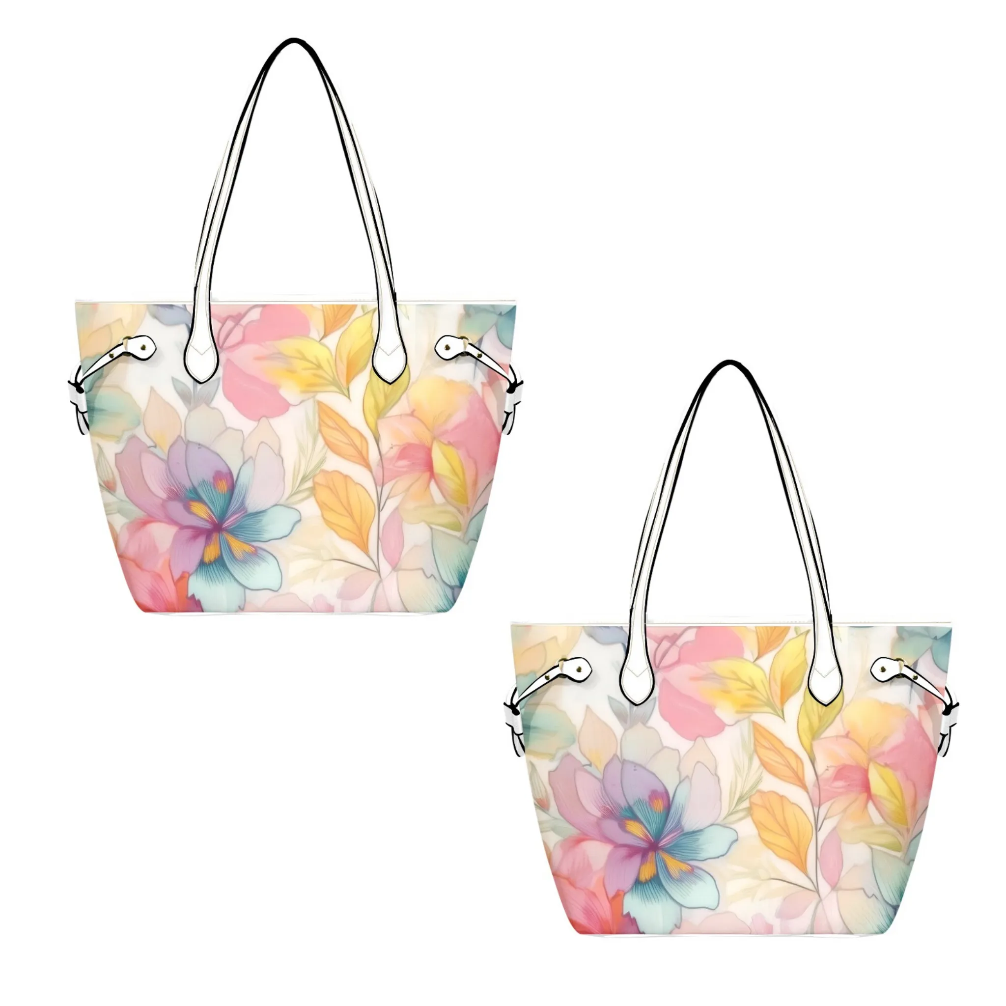 Watercolor Blooms Leather Bag | Pastel Floral Watercolor Pattern | Perfect Gift for Her | Elegant & Durable Fashion Tote