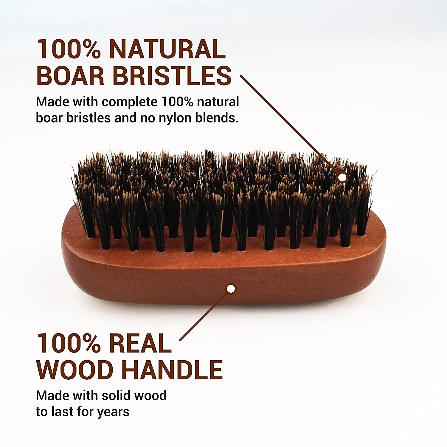 Wavenforcer Boar Bristle Pocket-Size Military Brush, Best Brush for Beards / Pocket / Purse / Travel Size, Medium Firmness