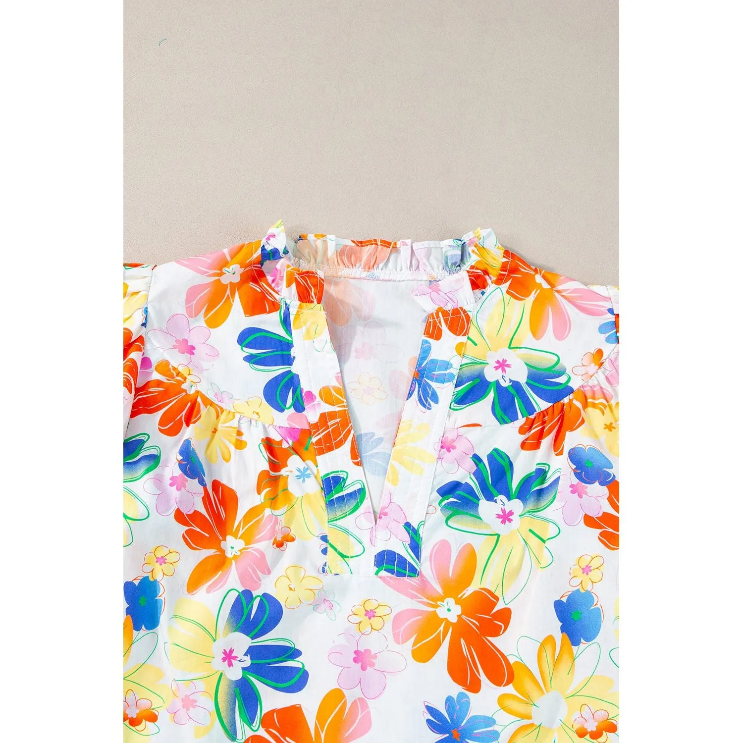 White Floral Bouquet Flutter Top