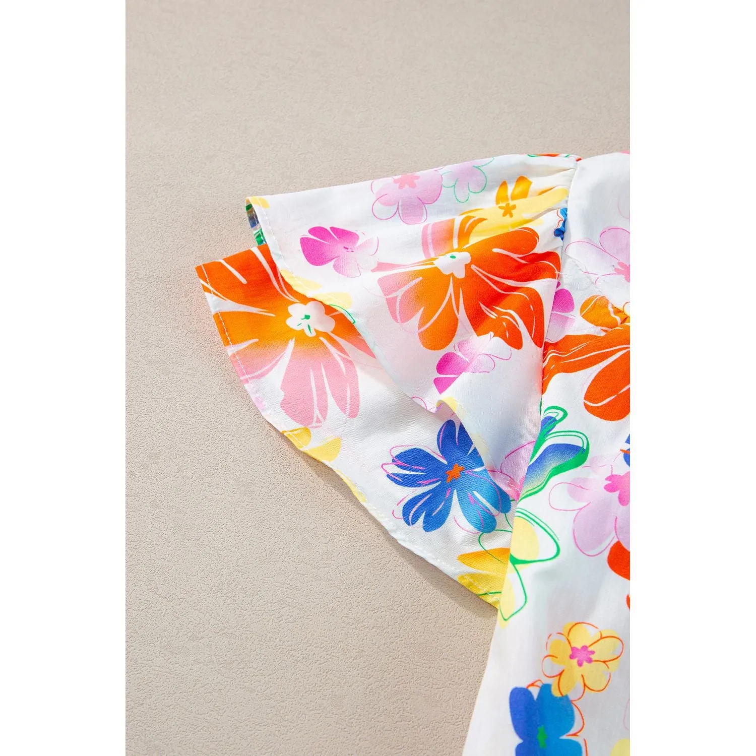 White Floral Bouquet Flutter Top
