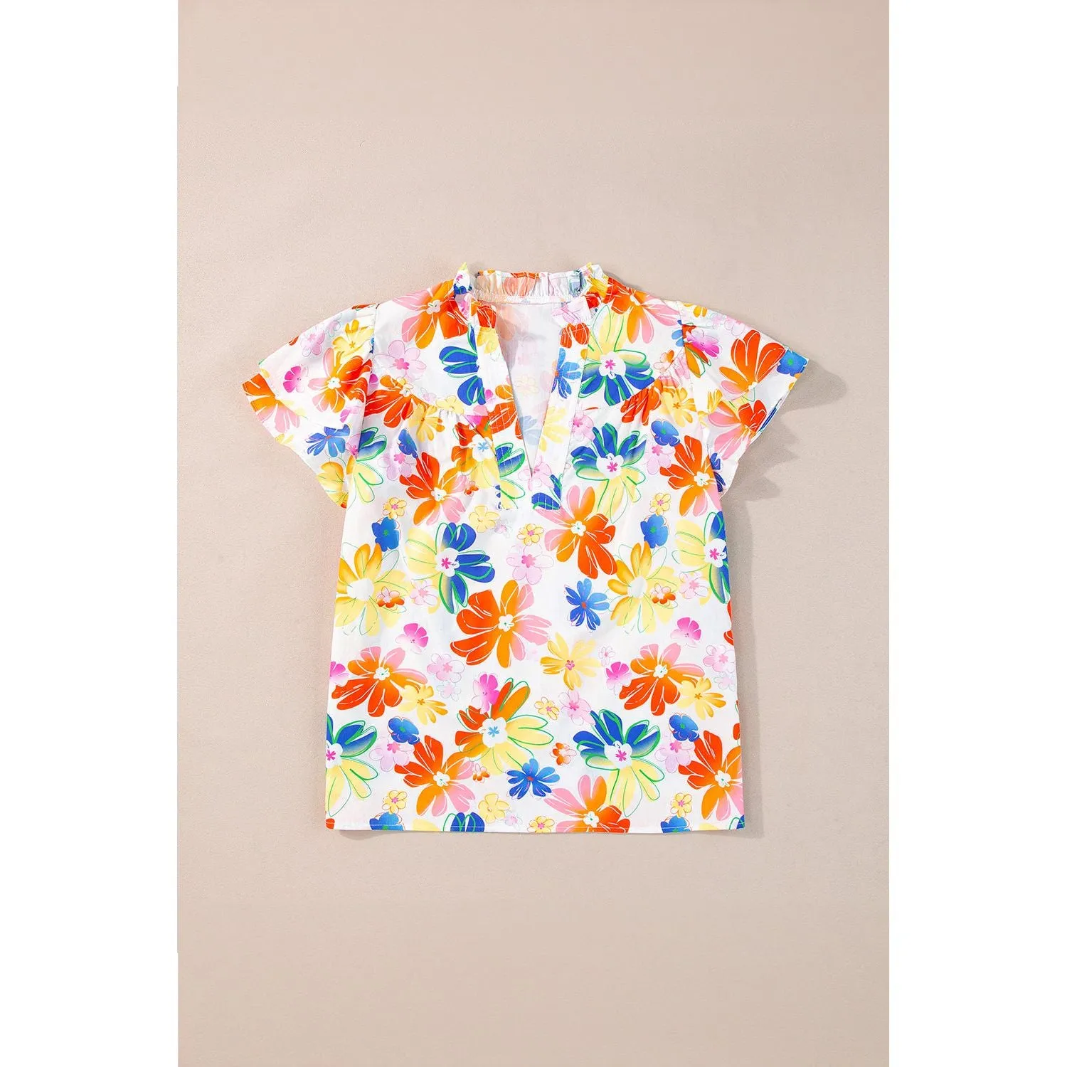 White Floral Bouquet Flutter Top