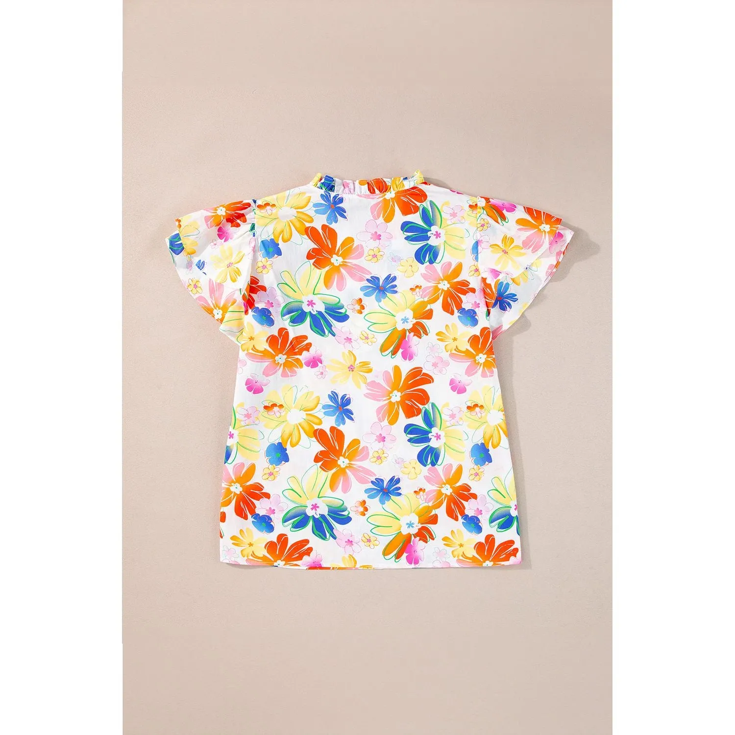 White Floral Bouquet Flutter Top